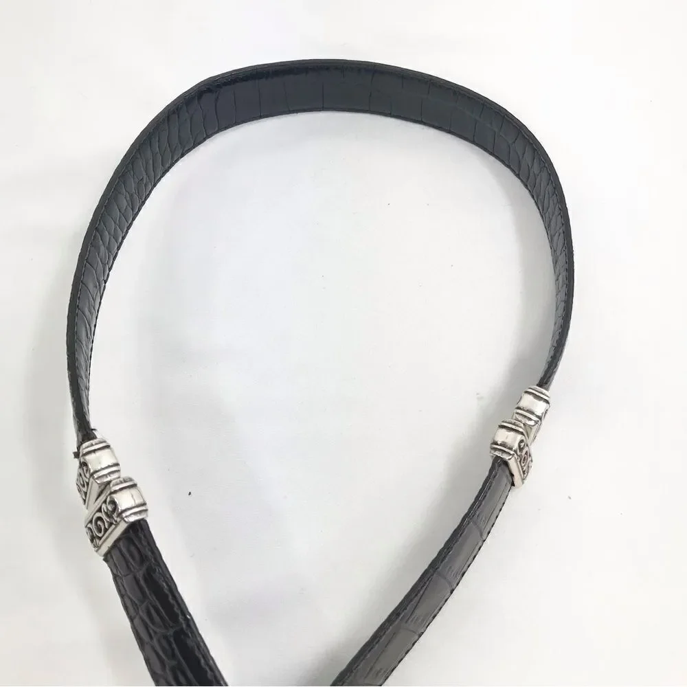 Brighton Black Brown Reptile Embossed Silver Scroll Hardware Reversible Belt